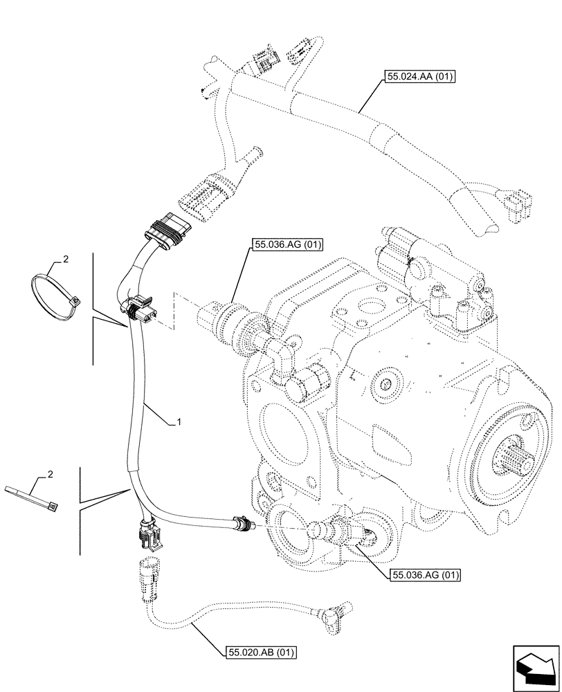 Схема запчастей Case IH MAXXUM 135 - (55.024.AA[03]) - VAR - 396247, 758442, 758549 - TRANSMISSION, HARNESS, EXTENSION (55) - ELECTRICAL SYSTEMS