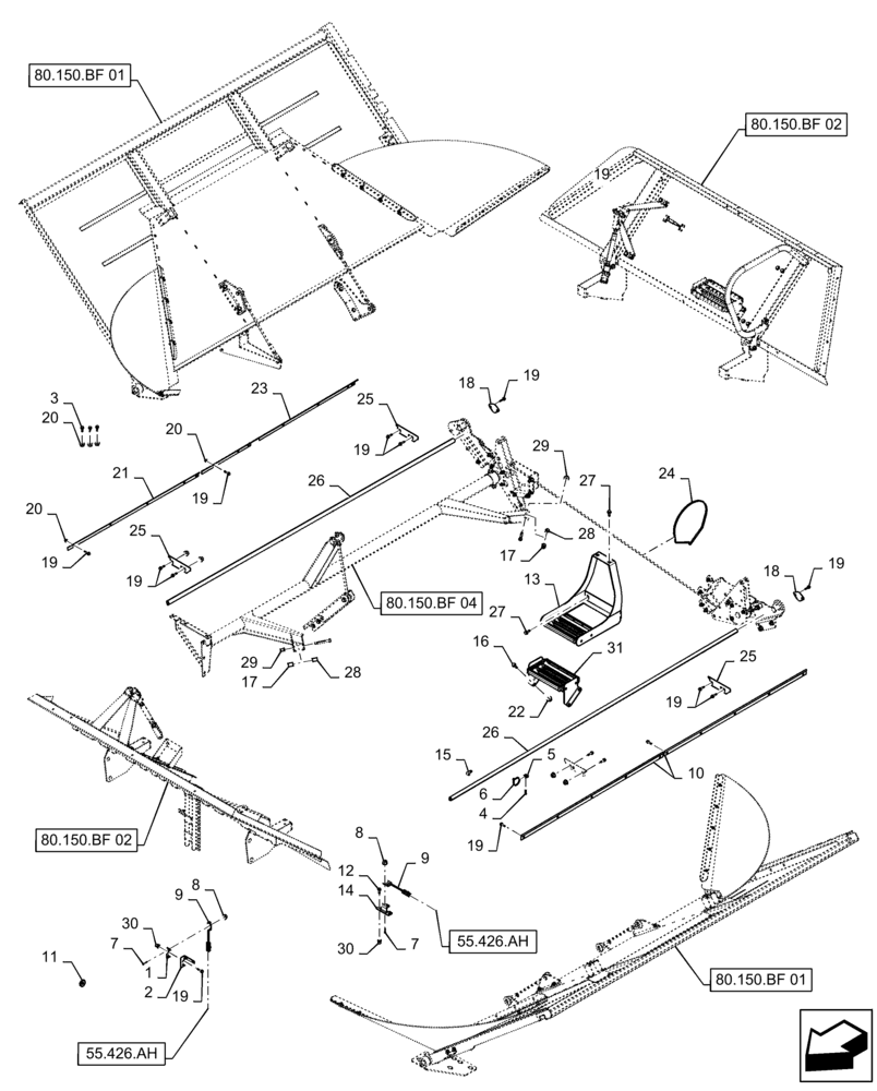 Схема запчастей Case IH 9240 - (80.150.BF[03]) - VAR - 425373 - COVER ASSY, GRAIN TANK, EXTENSION (80) - CROP STORAGE/UNLOADING