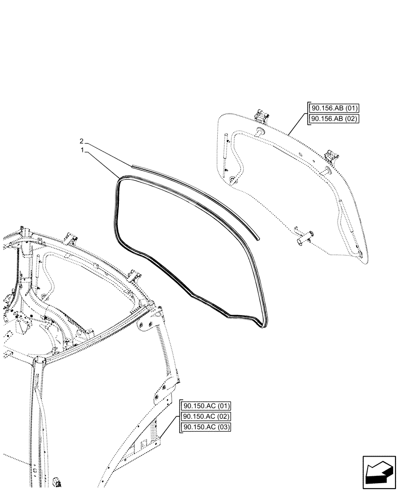 Схема запчастей Case IH MAXXUM 115 - (90.156.AF[01]) - VAR - 391610, 758479, 758480, 758481 - CAB, WINDOW, REAR, SEAL (90) - PLATFORM, CAB, BODYWORK AND DECALS