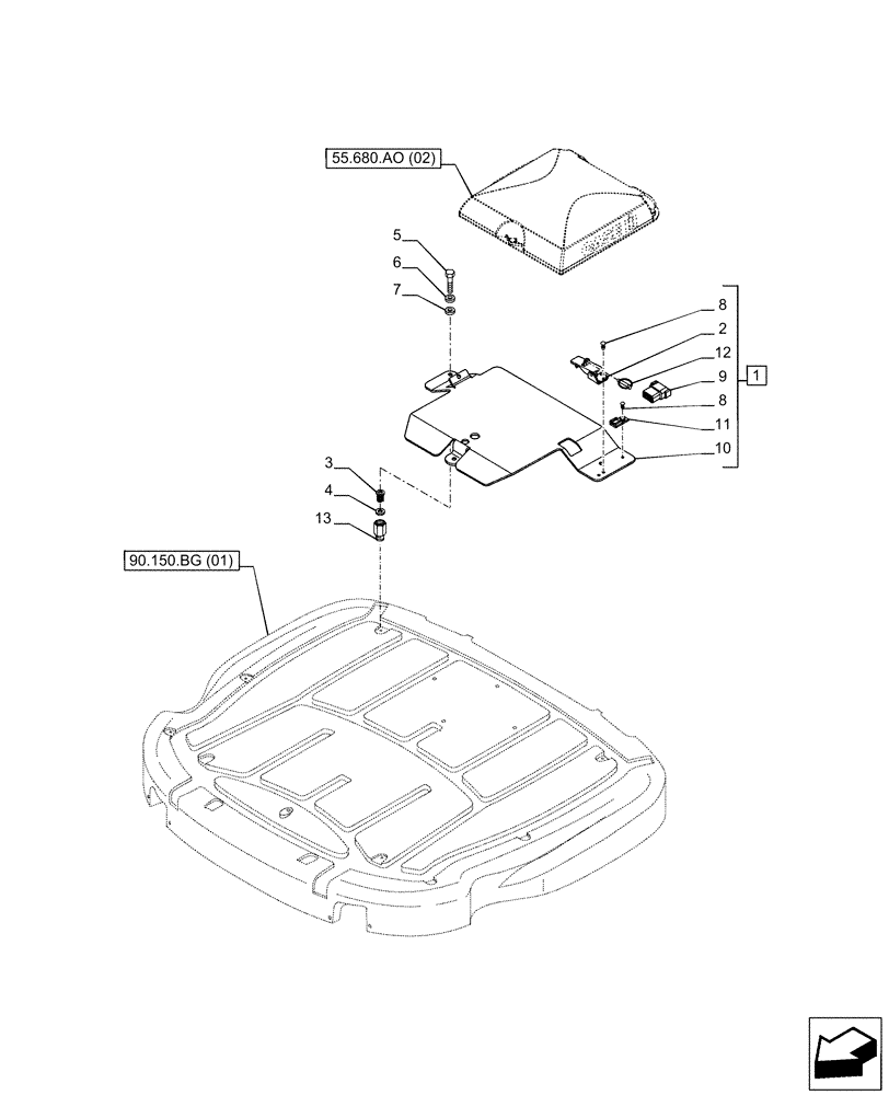 Схема запчастей Case IH PUMA 150 CVT - (55.680.AO[01]) - VAR - 758802, 758803, 758804 - GPS RECEIVER, SUPPORT (55) - ELECTRICAL SYSTEMS