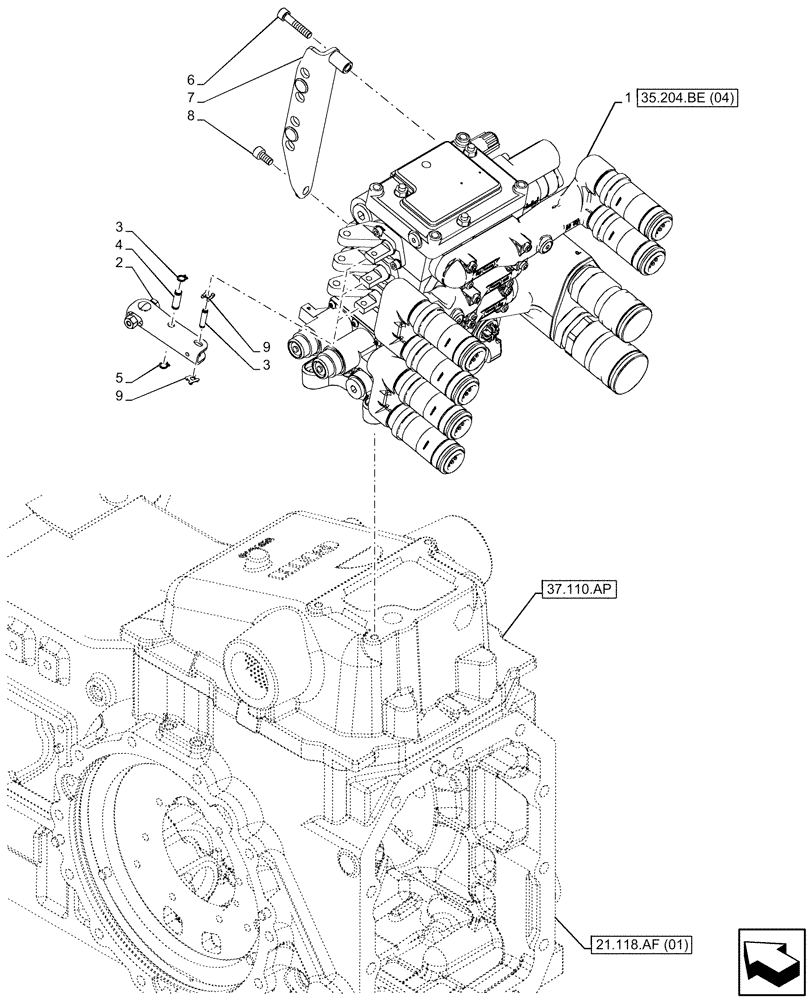 Схема запчастей Case IH MAXXUM 115 - (35.204.BE[03]) - VAR - 743741 - 3 REMOTE CONTROL VALVES, W/ MECHANICAL ENGAGEMENT,2, CONFIGURABLE,1, NOT CONFIGURABLE (35) - HYDRAULIC SYSTEMS