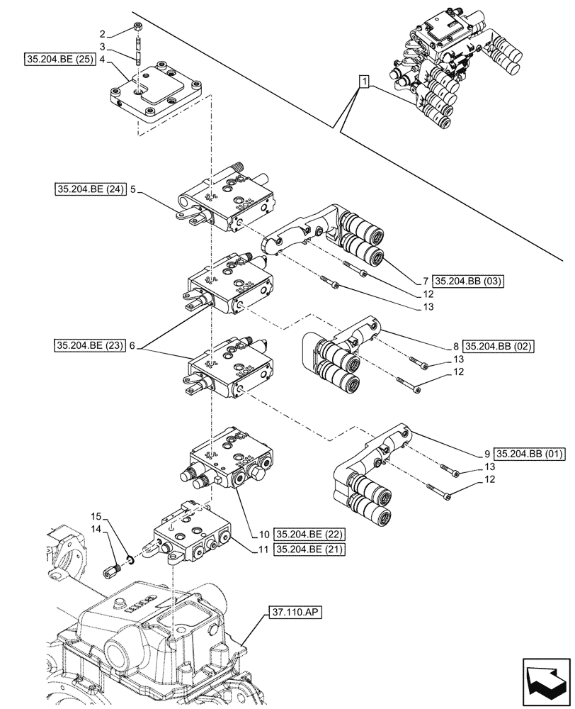 Схема запчастей Case IH MAXXUM 115 - (35.204.BE[02]) - VAR - 743741 - 3 REMOTE CONTROL VALVES, W/ MECHANICAL ENGAGEMENT,2, CONFIGURABLE,1, NOT CONFIGURABLE, COMPONENTS (35) - HYDRAULIC SYSTEMS