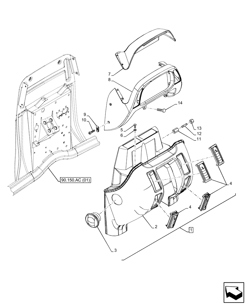 Схема запчастей Case IH MAXXUM 150 - (90.160.AO[02]) - VAR - 392195, 743764, 743766, 758413, 758414, 758415, 758416, 758581, 759375, 759377, 759379 - INSTRUMENT CLUSTER, FRONT, CONSOLE (90) - PLATFORM, CAB, BODYWORK AND DECALS