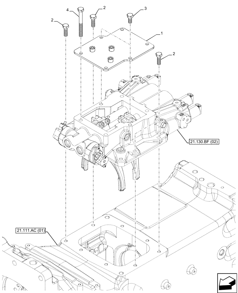 Схема запчастей Case IH MAXXUM 115 - (21.130.BF[01]) - VAR - 392195, 392204, 743764, 743766, 758413, 758414, 758415, 758416, 758581 - TRANSMISSION HOUSING, COVER, MOUNTING (21) - TRANSMISSION