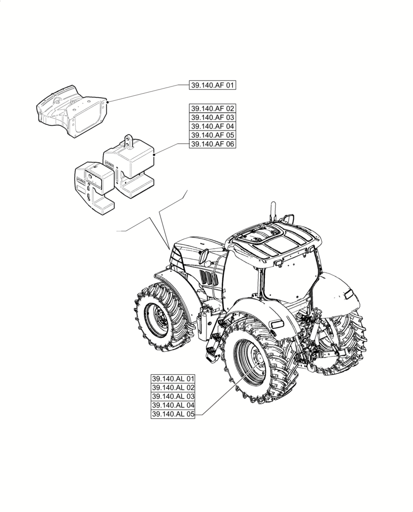 Схема запчастей Case IH PUMA 230 - (39.000.00) - PICTORIAL INDEX - FRAMES AND BALLASTING (39) - FRAMES AND BALLASTING