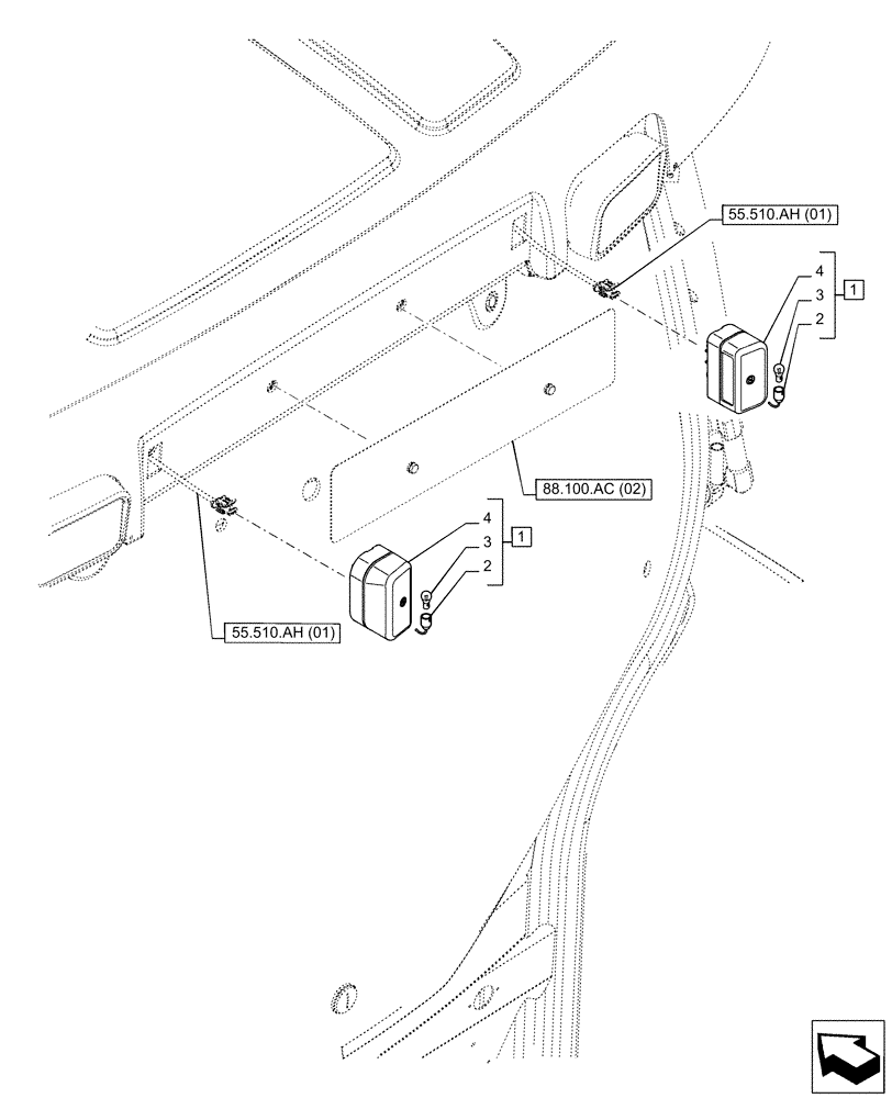 Схема запчастей Case IH PUMA 240 CVT - (55.404.BA[02]) - LICENSE PLATE LIGHT (55) - ELECTRICAL SYSTEMS