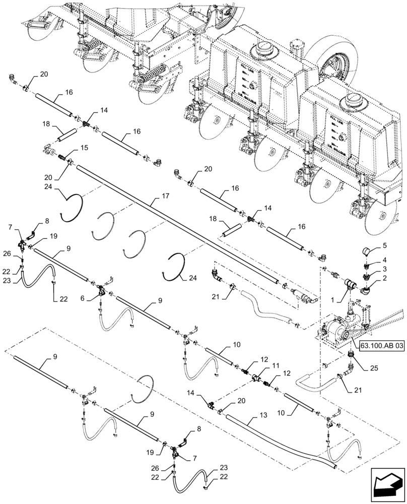 Схема запчастей Case IH 1225 EARLY RISER - (63.100.AB[04]) - LIQUID FERTILIZER PLUMING 8 ROW (63) - CHEMICAL APPLICATORS