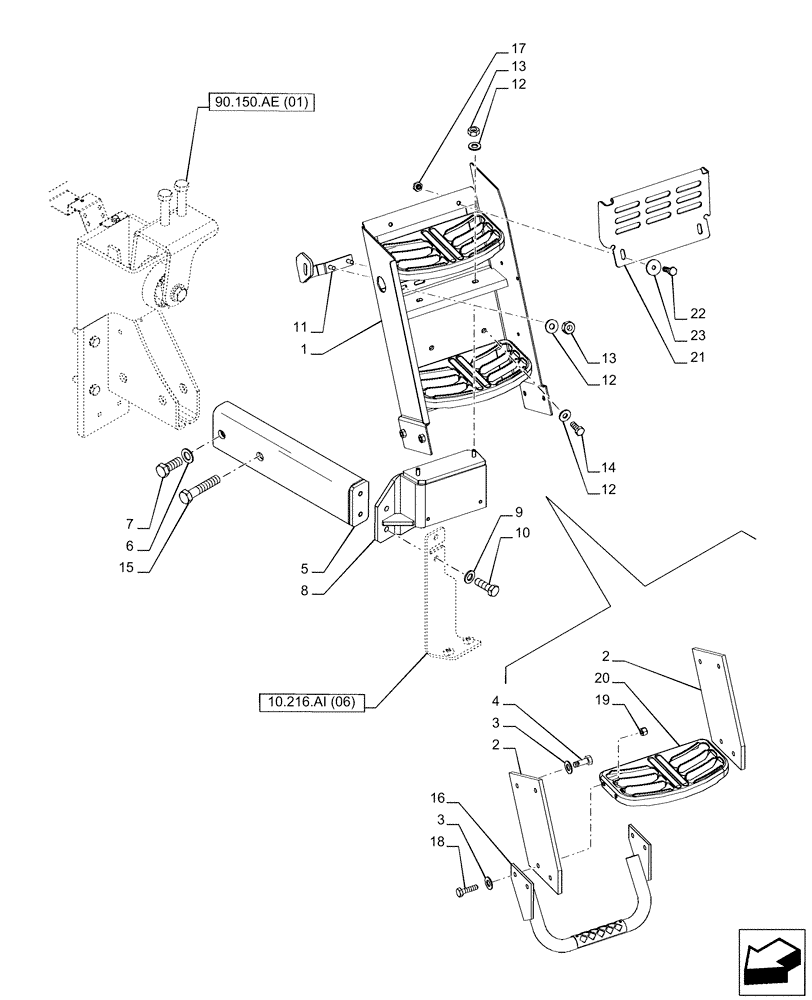 Схема запчастей Case IH PUMA 220 CVT - (90.118.BX[01]) - LADDER, LH (90) - PLATFORM, CAB, BODYWORK AND DECALS