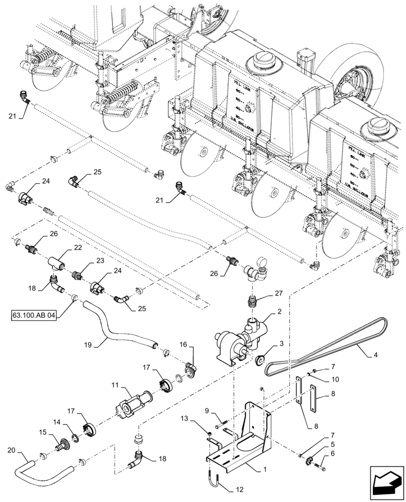 Схема запчастей Case IH 1225 EARLY RISER - (63.100.AB[03]) - LIQUID FERTILIZER PLUMING 8 ROW (63) - CHEMICAL APPLICATORS