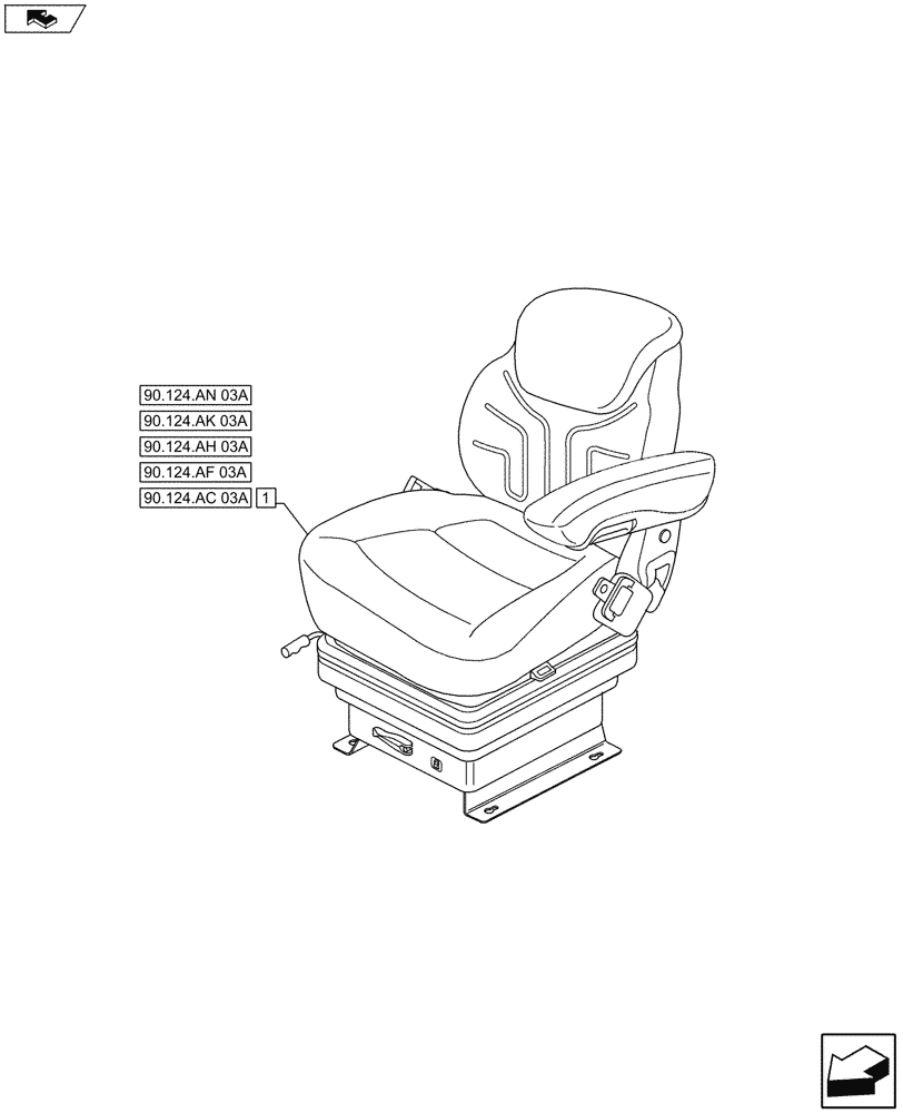 Схема запчастей Case IH MAXXUM 140 - (90.124.AE[01A]) - VAR - 330710 - SEAT WITH AIR SUSPENSION, BELT AND SWITCH - BEGIN YR 03-OCT-2014 (90) - PLATFORM, CAB, BODYWORK AND DECALS