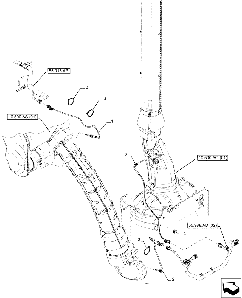 Схема запчастей Case IH MAXXUM 135 - (55.988.AB) - VAR - 396247, 758442, 758549 - DEF/ADBLUE™, MUFFLER, SENSOR (55) - ELECTRICAL SYSTEMS