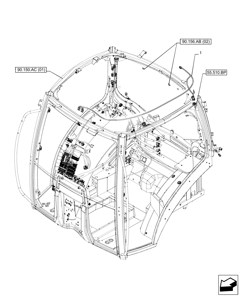 Схема запчастей Case IH PUMA 220 CVT - (55.510.AK) - VAR - 758142, 758143, 758145, 758146 - HEATED GLASS, HARNESS, ROOF (55) - ELECTRICAL SYSTEMS