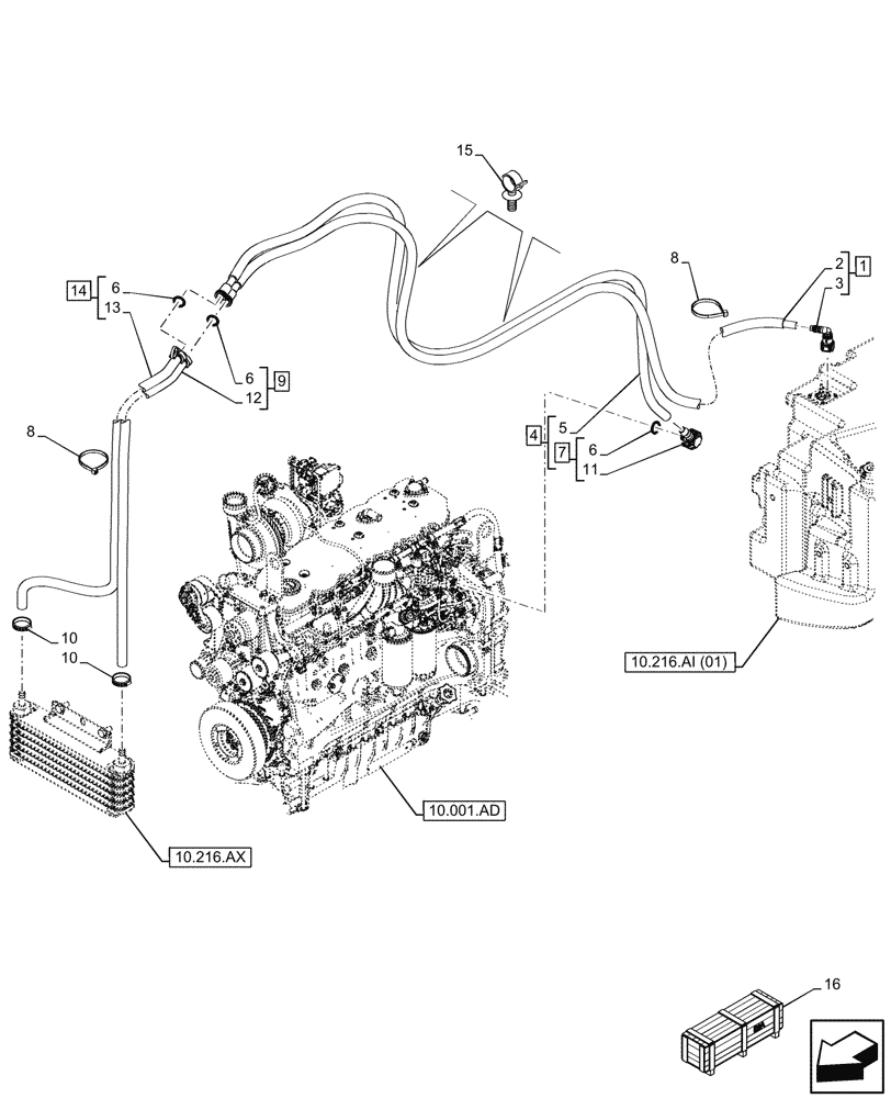 Схема запчастей Case IH MAXXUM 150 - (10.216.AY[01]) - VAR - 758223, 758235, 758240, 758241, 758527, 758530 - FUEL COOLER, LINE, 6 CYLINDER (10) - ENGINE