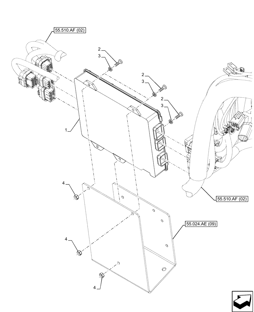 Схема запчастей Case IH MAXXUM 145 - (55.024.AE[08]) - VAR - 392195, 743766, 758413, 758414 - TRANSMISSION, ELECTRONIC CONTROLS, 40 KPH / 50 KPH (55) - ELECTRICAL SYSTEMS