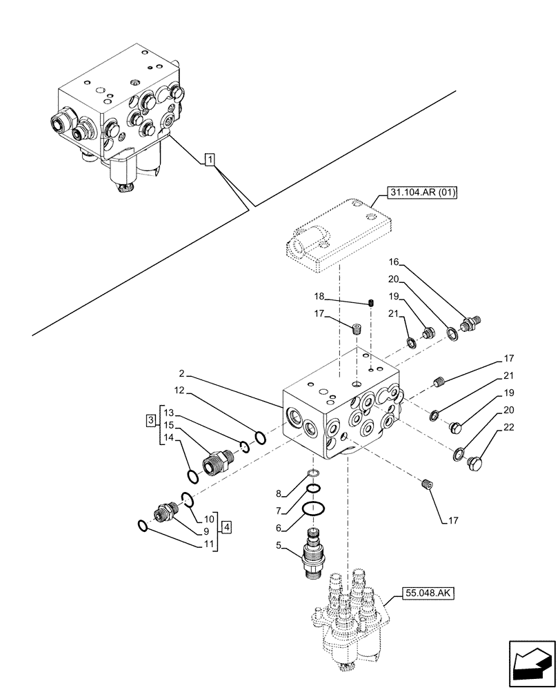 Схема запчастей Case IH MAXXUM 135 - (31.104.AR[02]) - VAR - 396247, 758442, 758549 - PTO CLUTCH, CONTROL VALVE, COMPONENTS (31) - IMPLEMENT POWER TAKE OFF