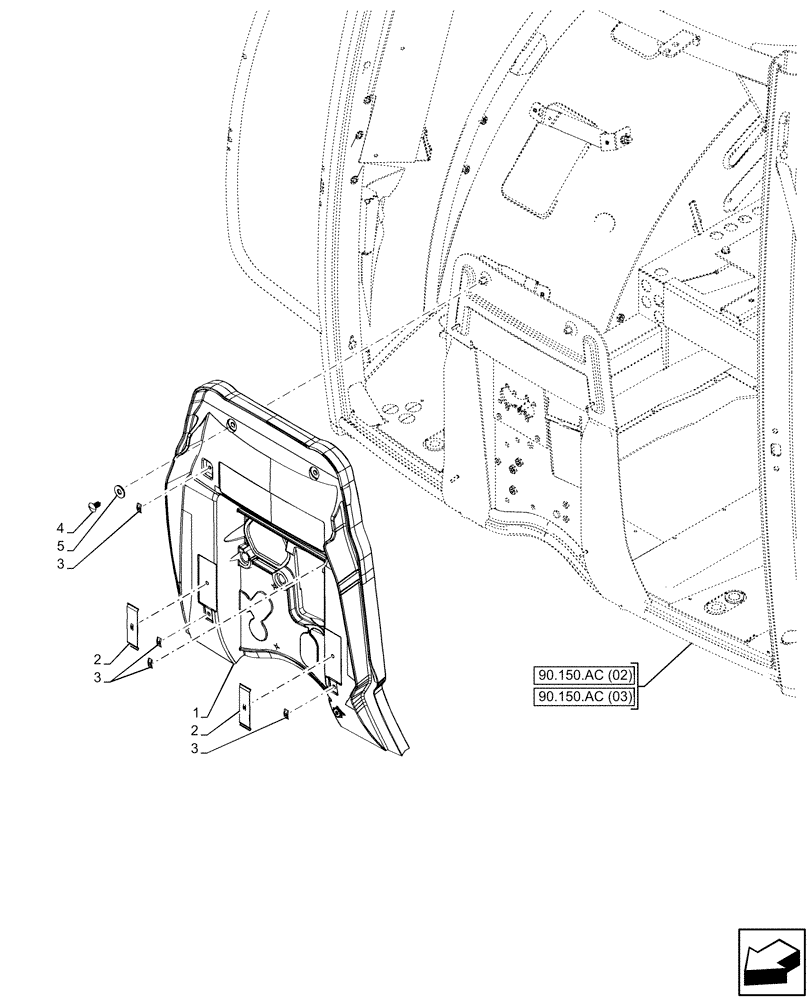 Схема запчастей Case IH MAXXUM 135 - (90.105.CQ[02]) - VAR - 758479, 758481 - BULKHEAD, INSULATING PANEL (90) - PLATFORM, CAB, BODYWORK AND DECALS