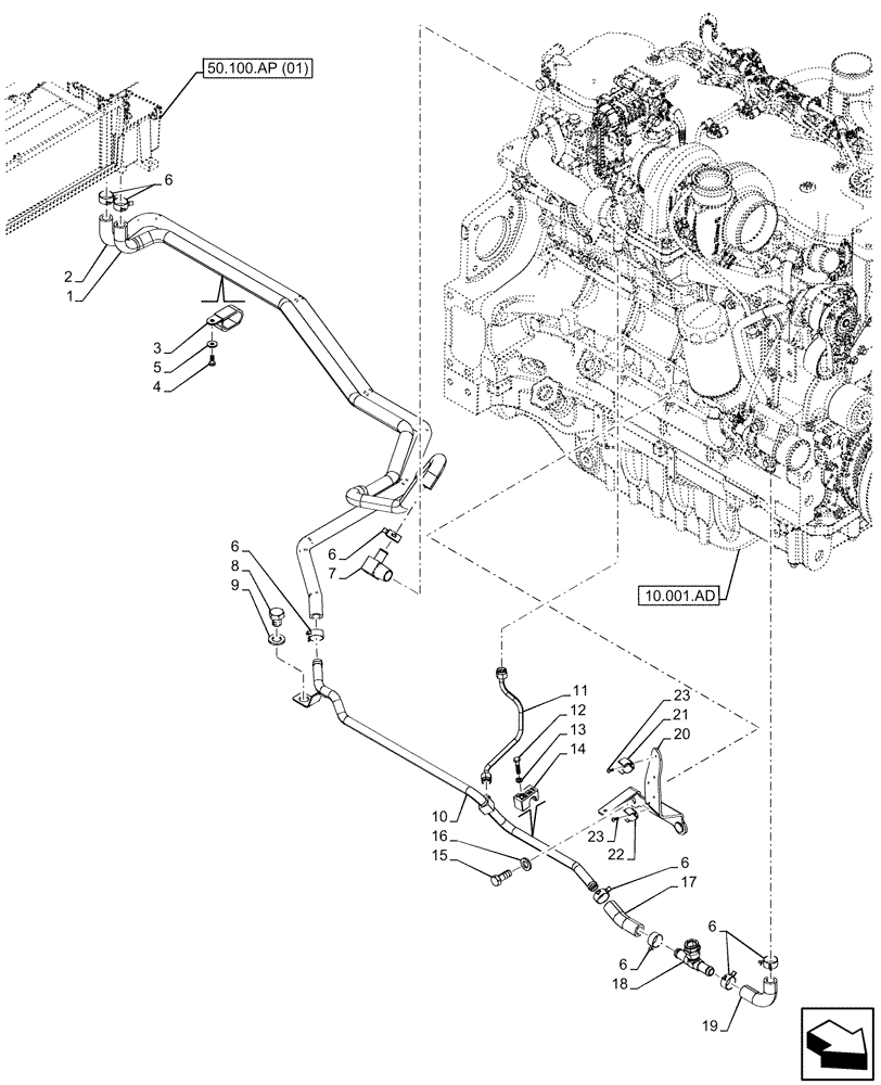 Схема запчастей Case IH MAXXUM 150 - (50.200.AK[05]) - VAR - 390643, 758482 - AIR CONDITIONING, CONDENSER, LINE, 6 CYL - END YR 31-JAN-2016 (50) - CAB CLIMATE CONTROL