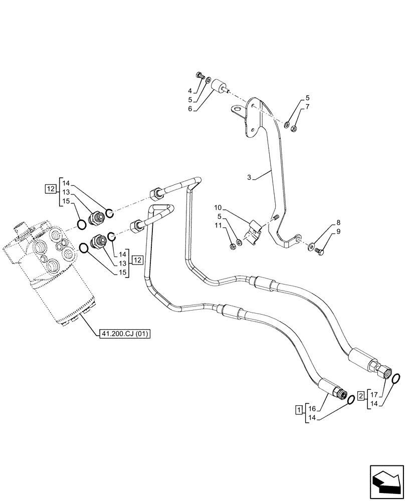 Схема запчастей Case IH MAXXUM 145 - (41.200.AO[01]) - VAR - 391630 - HYDRAULIC STEERING, LINE (41) - STEERING