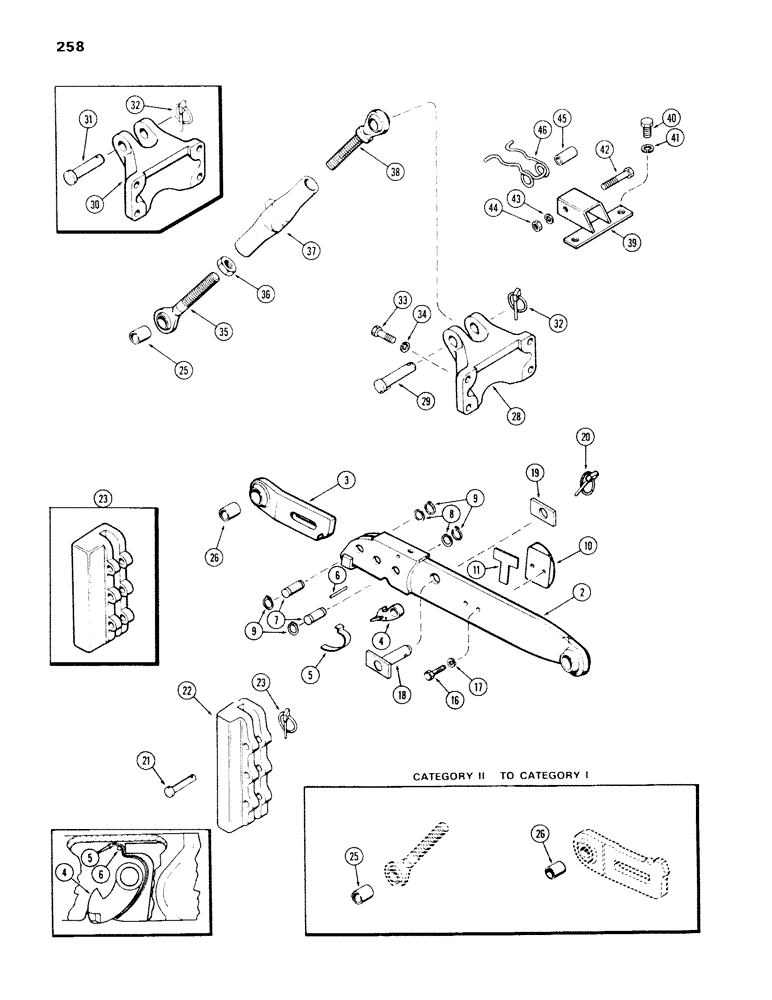 Схема запчастей Case IH 970 - (258) - THREE POINT HITCH, DRAFT ARMS (09) - CHASSIS/ATTACHMENTS