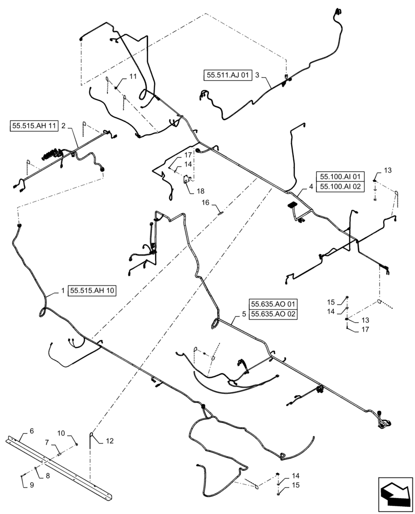 Схема запчастей Case IH 2240 - (55.101.AC[01]) - CHASSIS WIRE HARNESSES (55) - ELECTRICAL SYSTEMS