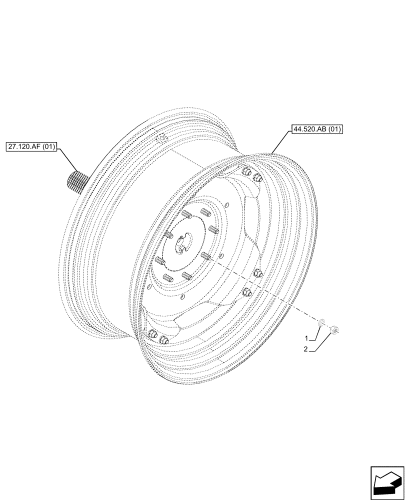 Схема запчастей Case IH MAXXUM 115 - (27.120.AF[03]) - VAR - 396247, 758442, 758549 - REAR WHEEL COUPLE, ATTACHMENT (27) - REAR AXLE SYSTEM