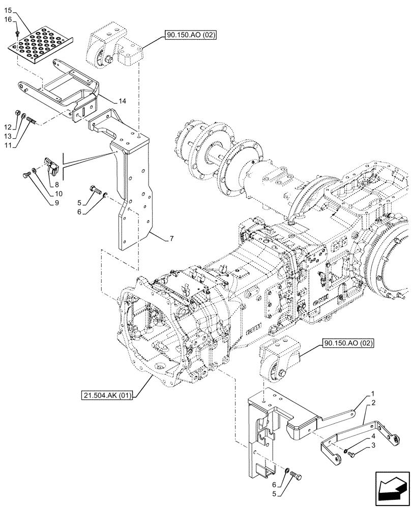 Схема запчастей Case IH MAXXUM 115 - (90.150.AE[02]) - VAR - 758479, 758480, 758481 - CAB, FRONT, MOUNT, SUSPENSION (90) - PLATFORM, CAB, BODYWORK AND DECALS