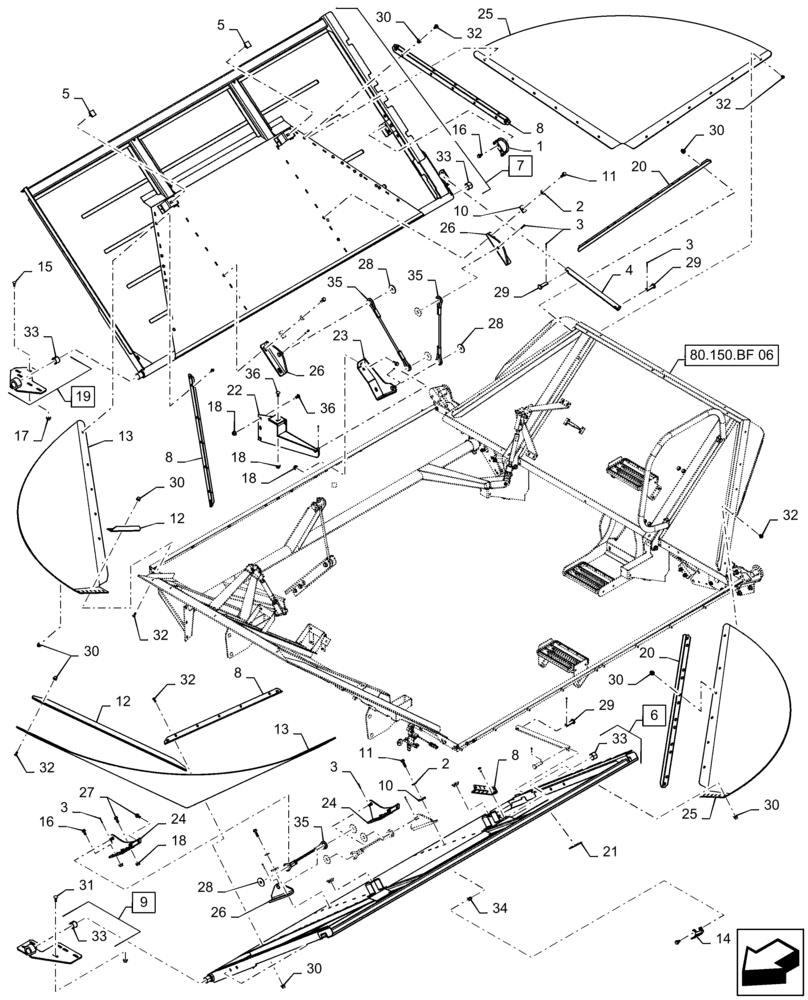 Схема запчастей Case IH 8240 - (80.150.BF[05]) - VAR - 425373 - COVER ASSY, GRAIN TANK (80) - CROP STORAGE/UNLOADING