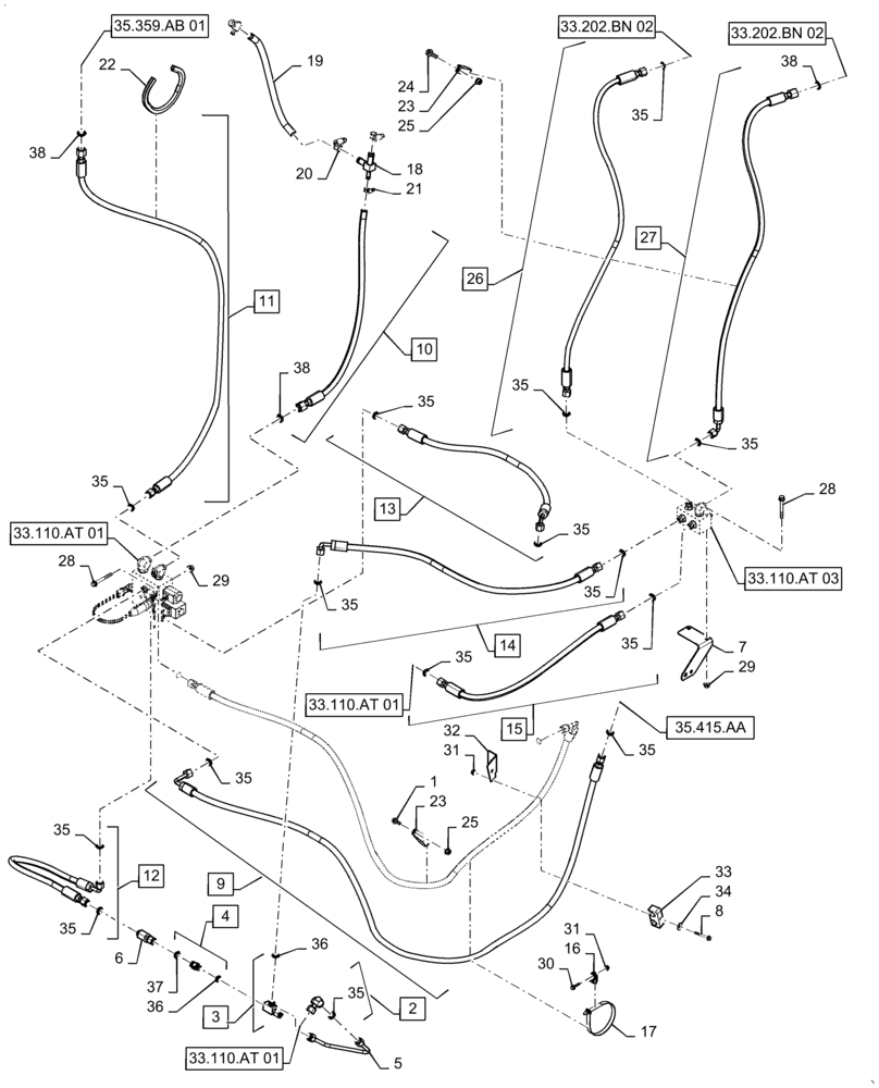 Схема запчастей Case IH 7140 - (33.202.AP) - BRAKE LINE, SERVICE (33) - BRAKES & CONTROLS