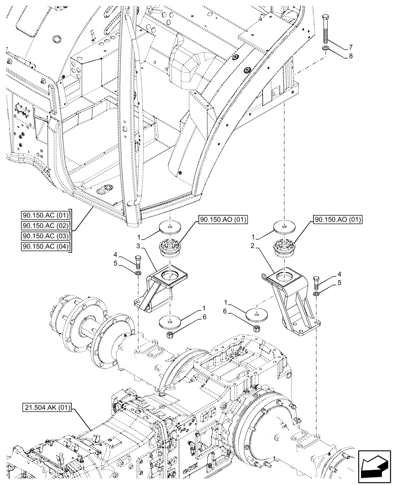 Схема запчастей Case IH MAXXUM 115 - (90.150.AG[01]) - VAR - 391610 - CAB, REAR, MOUNT (90) - PLATFORM, CAB, BODYWORK AND DECALS