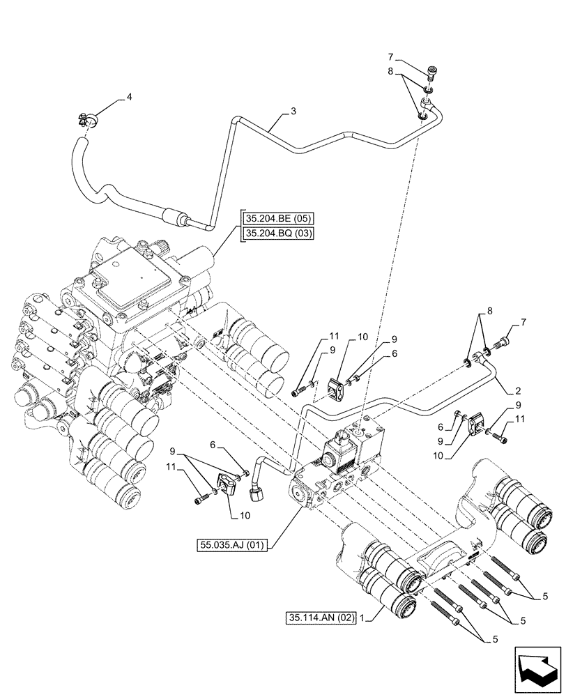 Схема запчастей Case IH MAXXUM 115 - (35.114.AN[01]) - VAR - 758642 - CONTROL VALVE, REAR, DIVERTER (35) - HYDRAULIC SYSTEMS