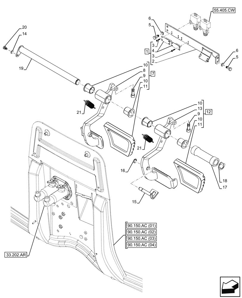 Схема запчастей Case IH MAXXUM 115 - (33.202.BN[01]) - VAR - 391610, 758479, 758481 - BRAKE, PEDAL - END YR 13-OCT-2015 (33) - BRAKES & CONTROLS