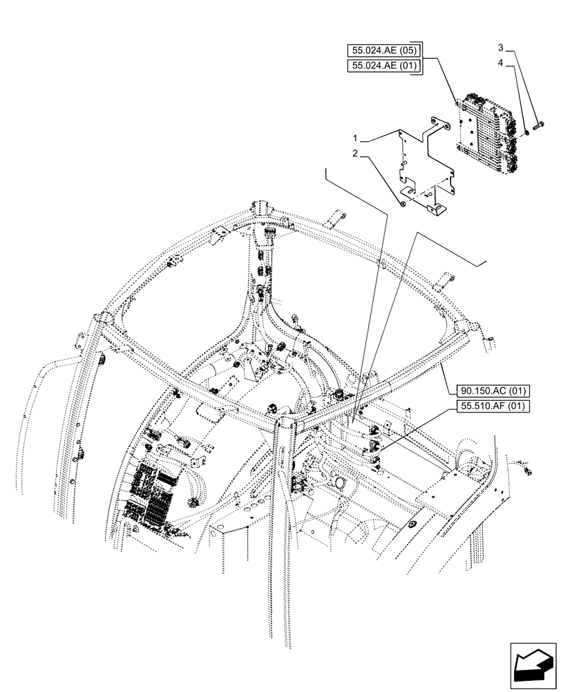 Схема запчастей Case IH PUMA 165 CVT - (55.024.AE[07]) - VAR - 391173, 758100, 758101, 758102, 758103, 758937, 758938, 758861, 758862, 759052 - TRANSMISSION, ELECTRONIC CONTROL UNIT, SUPPORT (55) - ELECTRICAL SYSTEMS