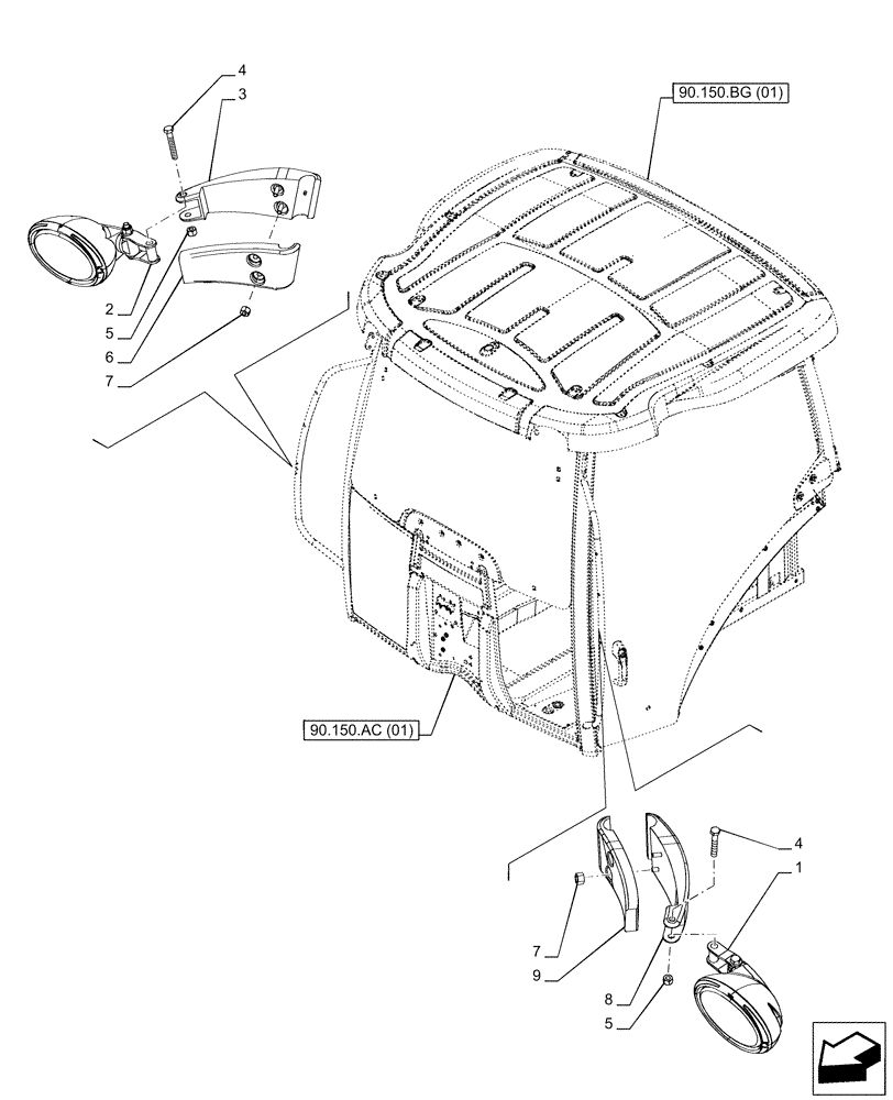 Схема запчастей Case IH PUMA 150 CVT - (55.404.BS[09]) - VAR - 758166, 759052 - WORK LIGHT, FRONT (55) - ELECTRICAL SYSTEMS