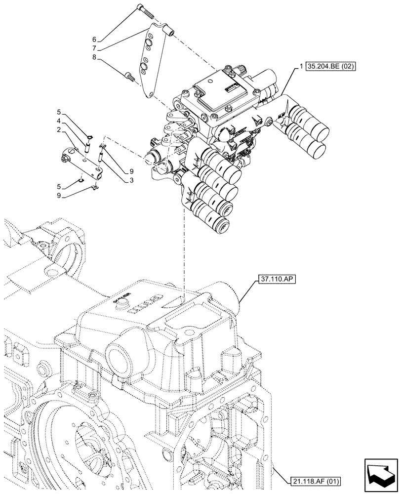 Схема запчастей Case IH MAXXUM 115 - (35.204.BE[01]) - VAR - 743741 - 3 REMOTE CONTROL VALVES, W/ MECHANICAL ENGAGEMENT,2, CONFIGURABLE,1, NOT CONFIGURABLE (35) - HYDRAULIC SYSTEMS