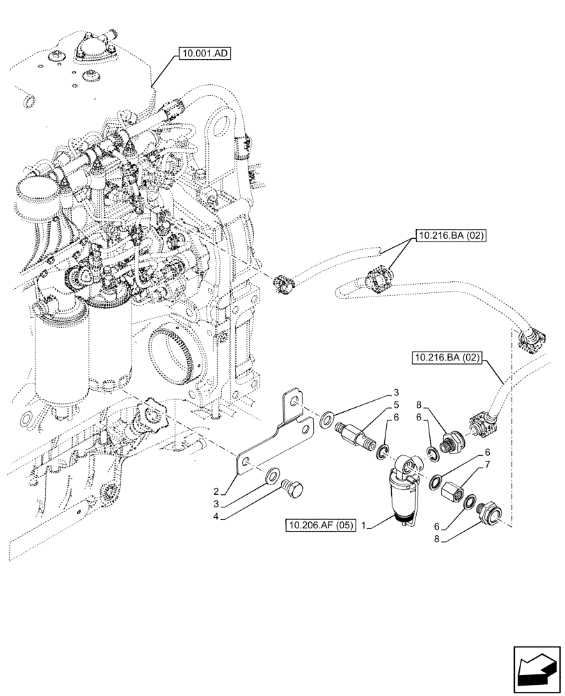 Схема запчастей Case IH MAXXUM 135 - (10.206.AF[02]) - FUEL FILTER/WATER SEPARATOR, 4 CYLINDER (10) - ENGINE