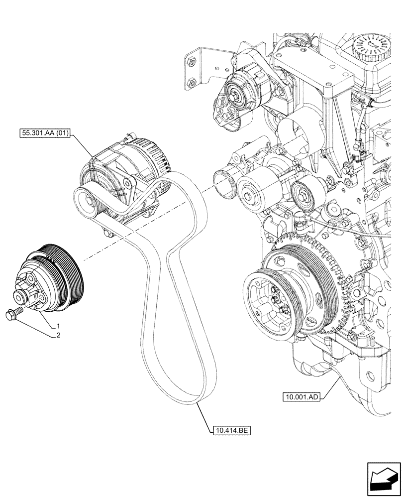 Схема запчастей Case IH MAXXUM 145 - (10.414.AD) - VAR - 390643, 758482 - ENGINE, FAN, PULLEY (10) - ENGINE