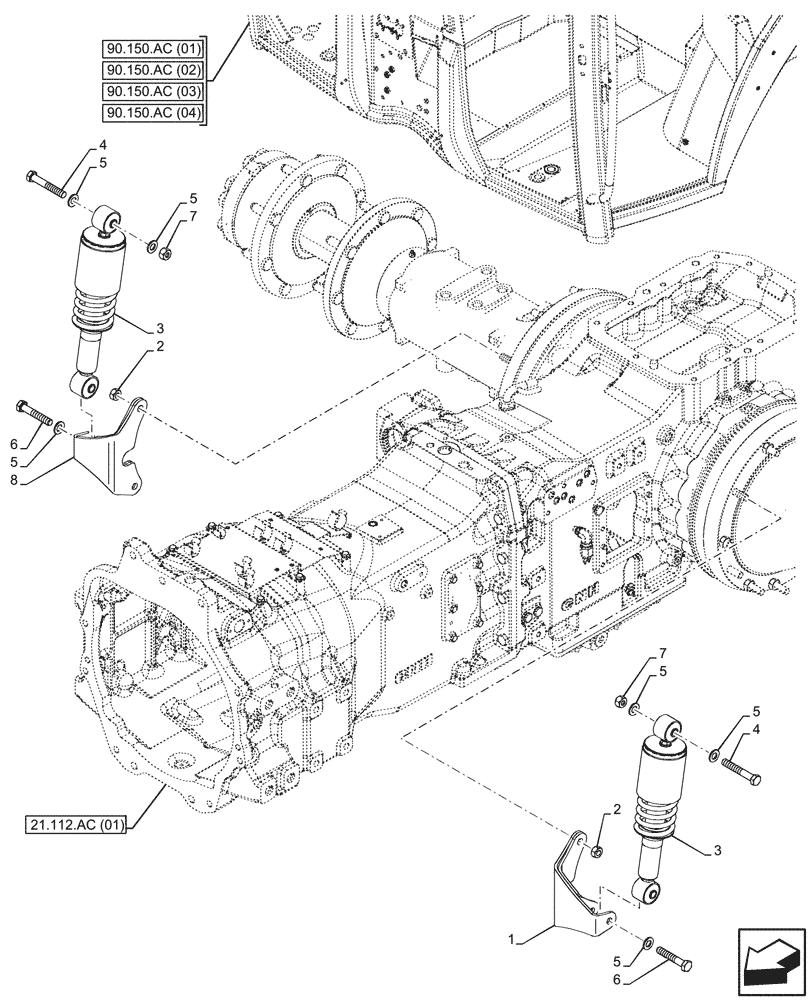 Схема запчастей Case IH MAXXUM 115 - (90.150.AJ[01]) - VAR - 758479, 758480, 758481 - CAB, SUSPENSION (90) - PLATFORM, CAB, BODYWORK AND DECALS