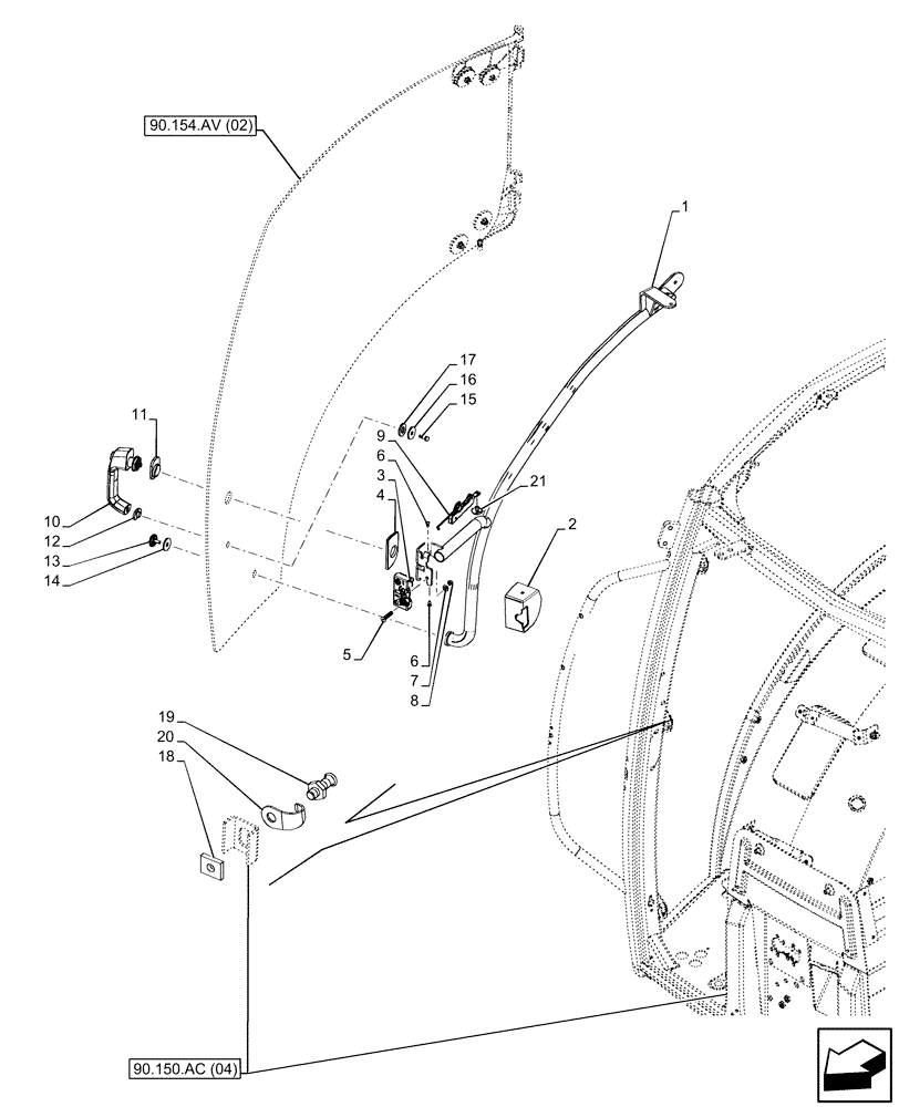 Схема запчастей Case IH MAXXUM 145 - (90.154.AC[03]) - VAR - 758479, 758481 - CAB DOOR, HANDLE, RIGHT, GARU ARMREST (90) - PLATFORM, CAB, BODYWORK AND DECALS