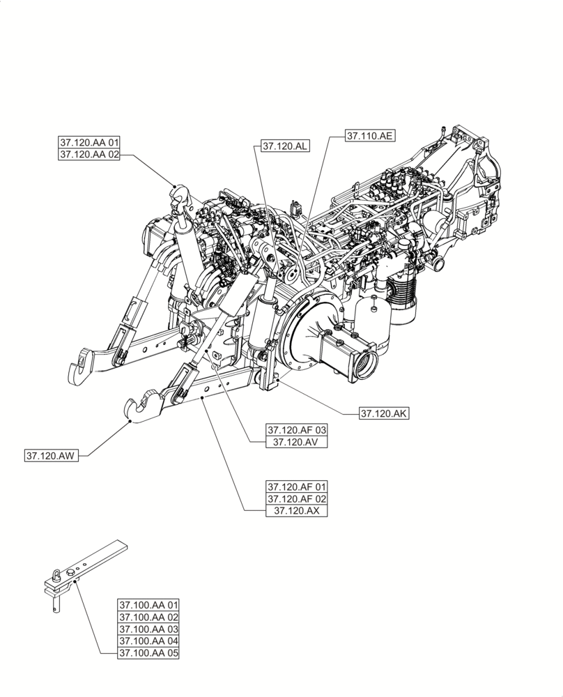 Схема запчастей Case IH PUMA 215 - (00.000.37) - PICTORIAL INDEX - TOWING HOOK AND BALLASTING (00) - GENERAL & PICTORIAL INDEX