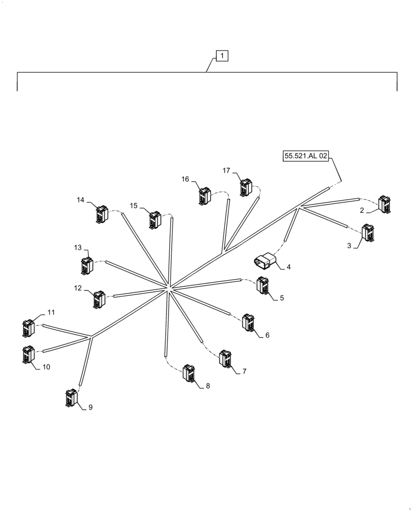 Схема запчастей Case IH 2240 - (55.521.AL[03]) - RH CONSOLE, BOOM, HYDRAULIC & SECTION CONTROL HARNESS (55) - ELECTRICAL SYSTEMS