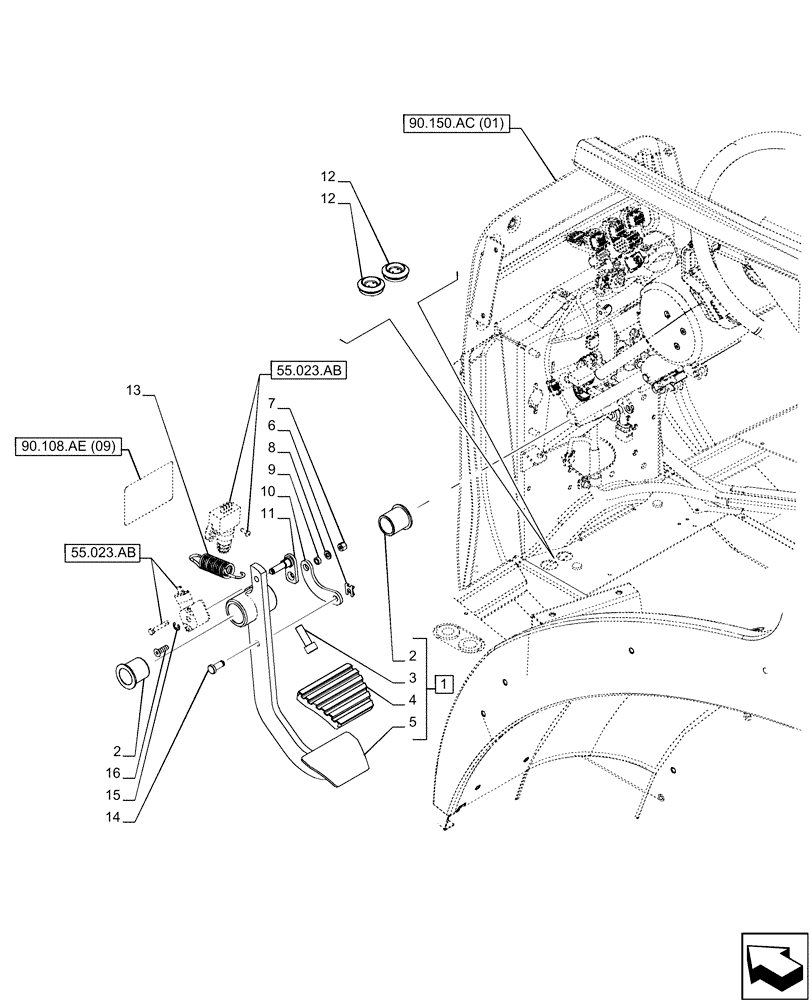 Схема запчастей Case IH MAXXUM 150 - (18.100.AF) - VAR - 392195, 392204, 743764, 743766, 758413, 758414, 758415, 758416, 758581, 759375, 759377, 759379 - CLUTCH, PEDAL (18) - CLUTCH