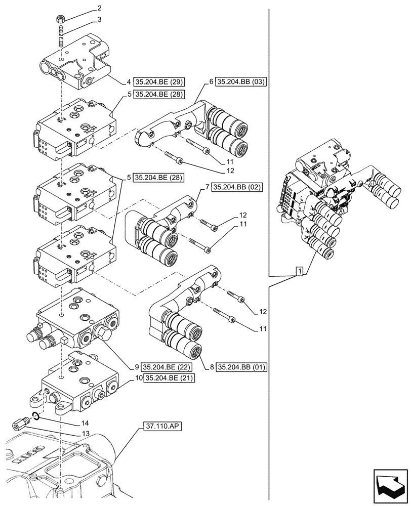 Схема запчастей Case IH MAXXUM 145 - (35.204.BQ[01]) - VAR - 390856 - 3 REMOTE CONTROL VALVES, W/ ELECTROHYDRAULIC ENGAGEMENT (35) - HYDRAULIC SYSTEMS