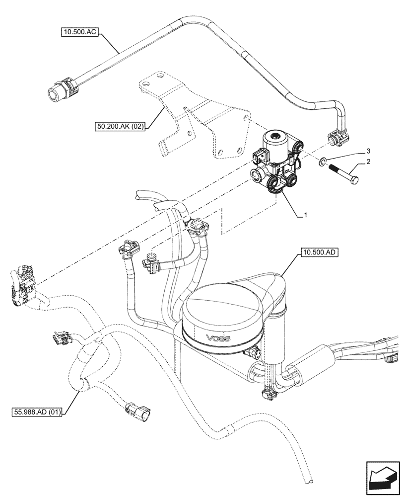 Схема запчастей Case IH MAXXUM 145 - (55.988.AP) - VAR - 396247, 758442, 758549 - COOLANT, VALVE (55) - ELECTRICAL SYSTEMS