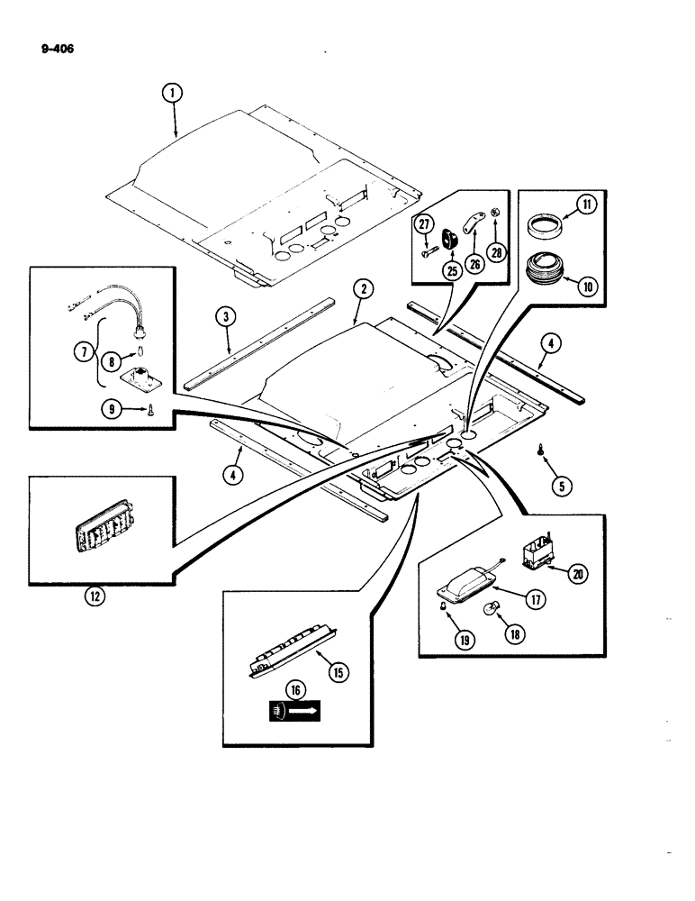 Схема запчастей Case IH 4490 - (9-406) - CAB, HEADLINER AND LOUVERS, PRIOR TO CAB SERIAL NUMBER 12036610 (09) - CHASSIS/ATTACHMENTS