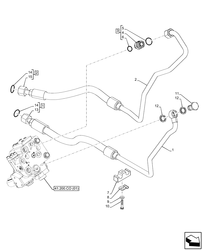 Схема запчастей Case IH MAXXUM 145 - (41.200.AO[05]) - VAR - 743723 - HYDRAULIC STEERING, LINE (41) - STEERING