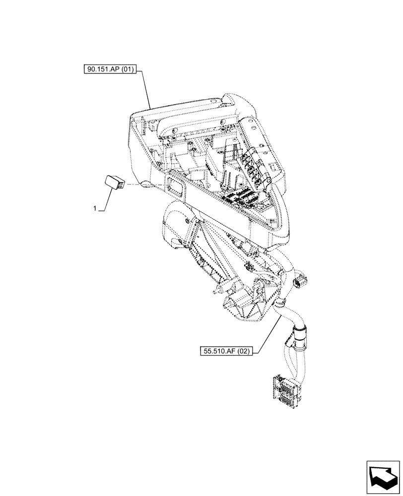 Схема запчастей Case IH PUMA 150 CVT - (55.512.CS[04]) - VAR - 391357, 759264, 759266 - ARMREST, SWITCH, PLUG (55) - ELECTRICAL SYSTEMS