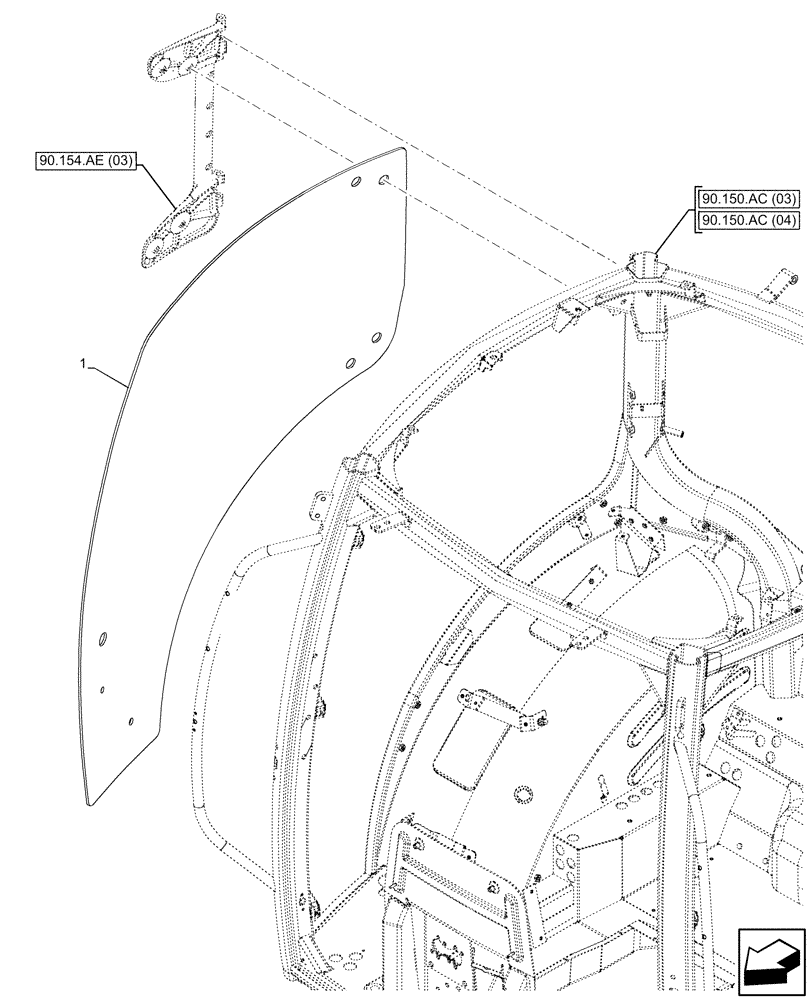 Схема запчастей Case IH MAXXUM 115 - (90.154.AV[03]) - VAR - 391610, 758479, 758481 - CAB DOOR, GLASS, RIGHT, GARU ARMREST (90) - PLATFORM, CAB, BODYWORK AND DECALS