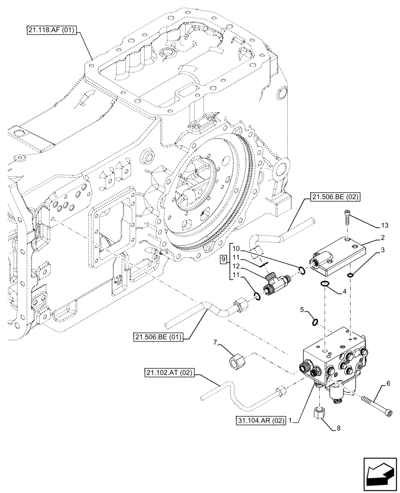 Схема запчастей Case IH MAXXUM 145 - (31.104.AR[01]) - VAR - 396247, 758442, 758549 - PTO CLUTCH, CONTROL VALVE (31) - IMPLEMENT POWER TAKE OFF