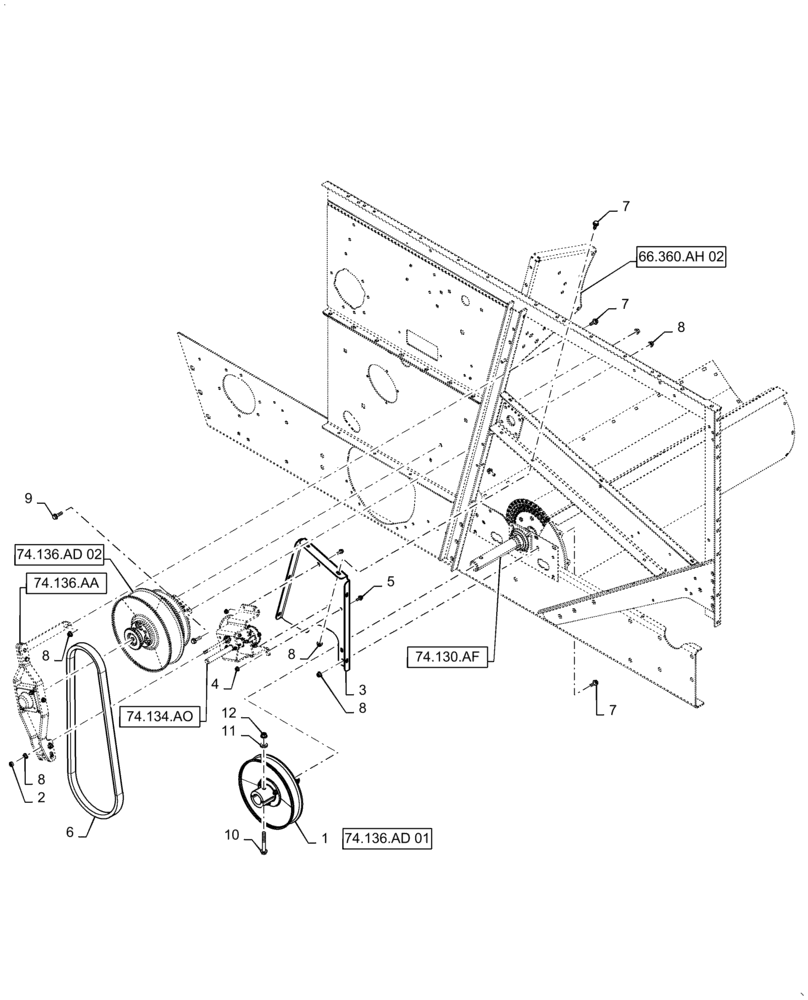 Схема запчастей Case IH 5140 - (74.136.AC[02]) - CLEANING FAN DRIVE (74) - CLEANING