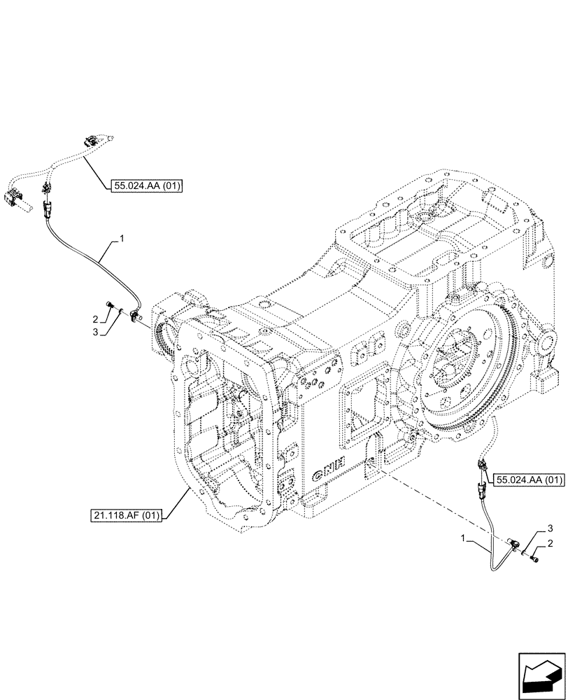 Схема запчастей Case IH MAXXUM 135 - (55.020.AB[02]) - VAR - 396247, 758442, 758549 - TRANSMISSION HOUSING, SPEED SENSOR (55) - ELECTRICAL SYSTEMS